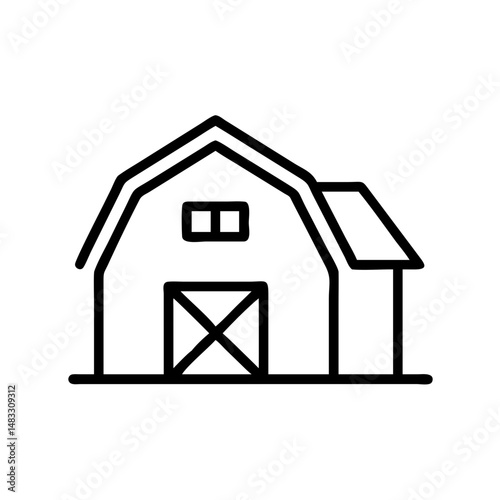 Simple line drawing of a barn in minimalist style on white background  