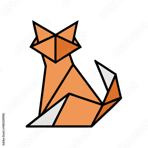 Origami Sitting Cat Icon Representing Paper Craft and Animal Art