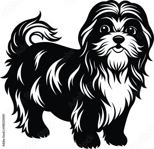 Shih Tzu Silhouette With Fluffy Fur Outline