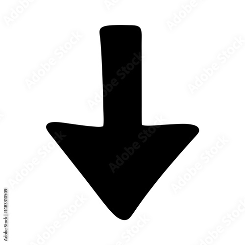A bold black down arrow illustration for direction and navigation assistance