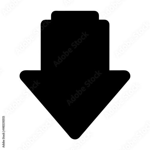 A bold black downward arrow indicating direction or download, pointing down