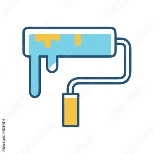 Paint Roller on Wall Surface Icon Representing Painting and Home Renovation