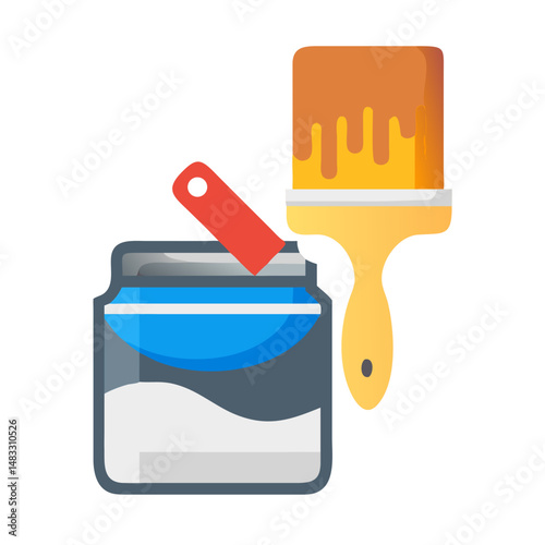 Paintbrush with Paint Can Icon Representing Painting Tools and Home Improvement