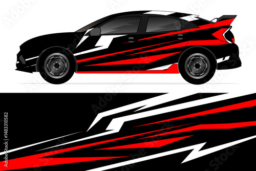 Sleek black and red racing car design illustration