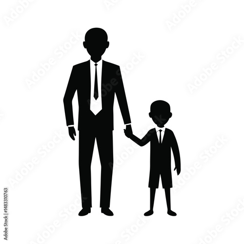 Silhouette illustration of a father and son holding hands and wearing suits together