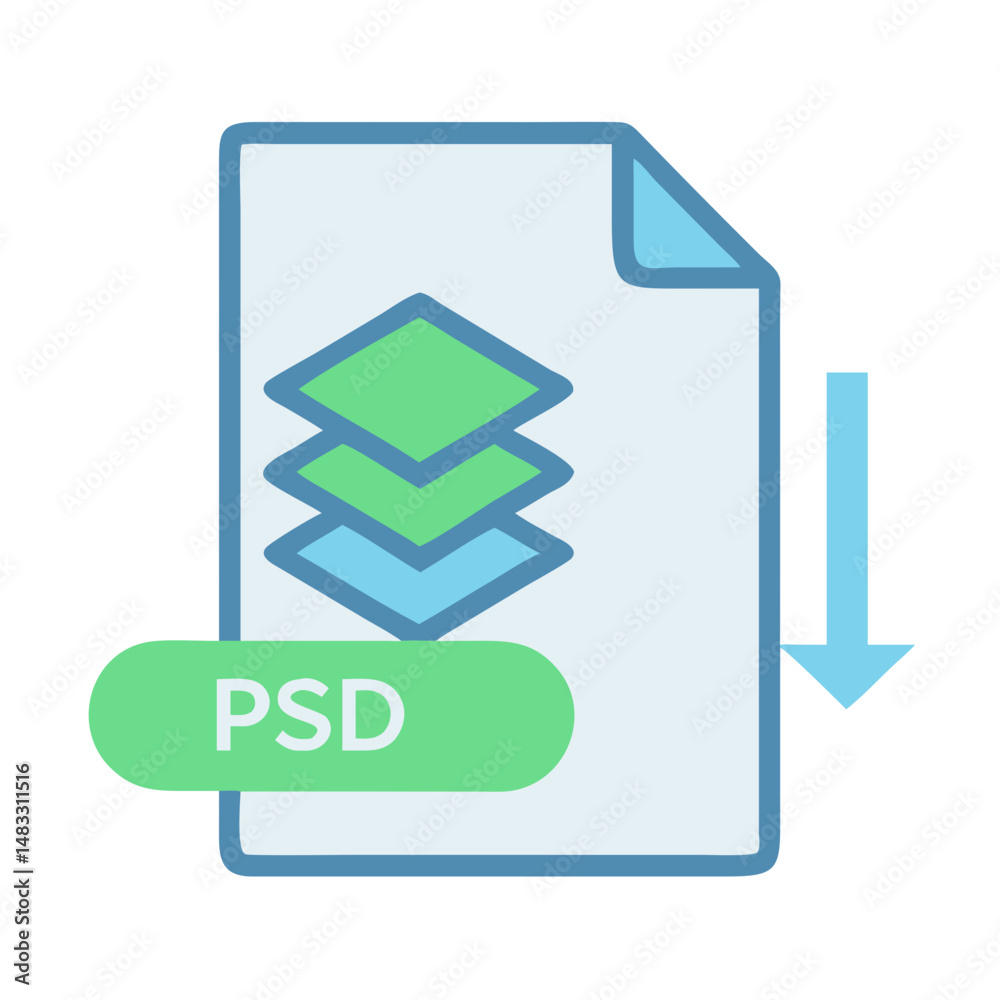 PSD File Format with Layer Stack Icon Representing Editable Graphic Design Files