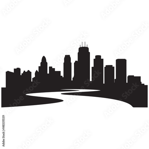 Twin cities skyline horizontal banner. Black silhouette of Twin Cities, Minnesota. Vector template for your design. Vector black silhouette. with white background