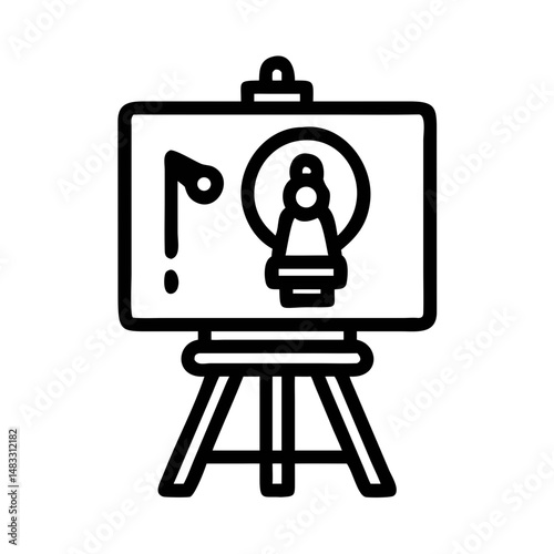Sculpture on Easel with Spotlight Icon Representing Art Display and Exhibition