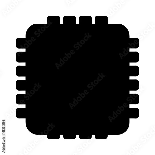 Black silhouette of a CPU or similar electronic integrated circuit device