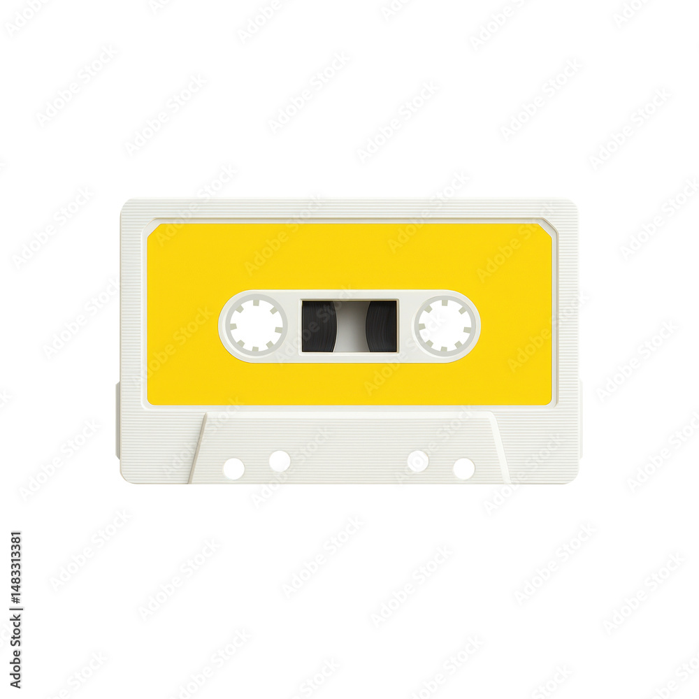 Obraz premium Vintage cassette tape with bright yellow label, evoking nostalgia for music lovers and collectors