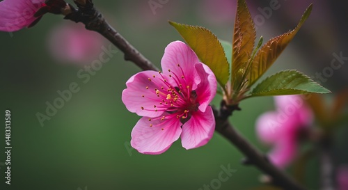 Pink Flower Blossom on Branch, Spring Bloom Close Up