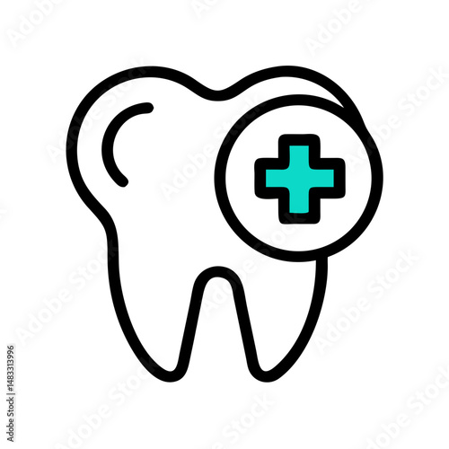 Tooth with Medical Cross Icon Representing Dental Care and Oral Health Services