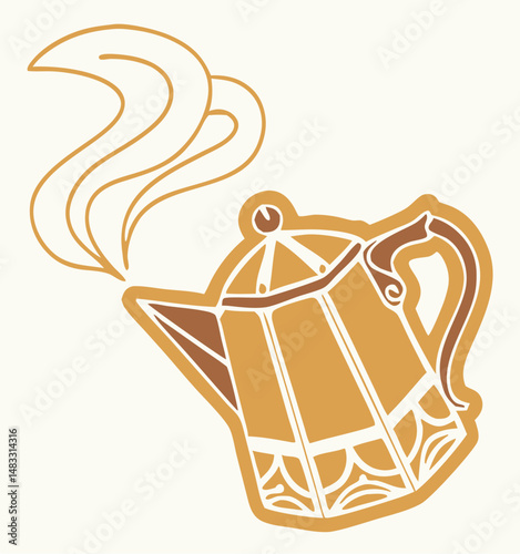 Vector illustration of a steaming coffee maker with a minimalist modern design