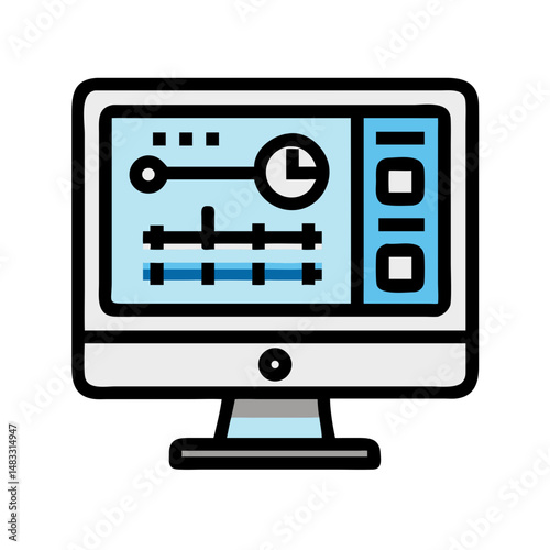 Video Editing Timeline on Monitor Icon Representing Post-Production and Media Editing