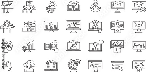 Training Editable Icons set. Vector illustration in modern thin line style of education related icons: internet, coach, learning, group, and more