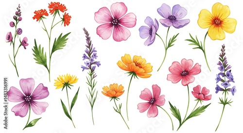 Watercolor Wildflower Collection: Floral Elements Set