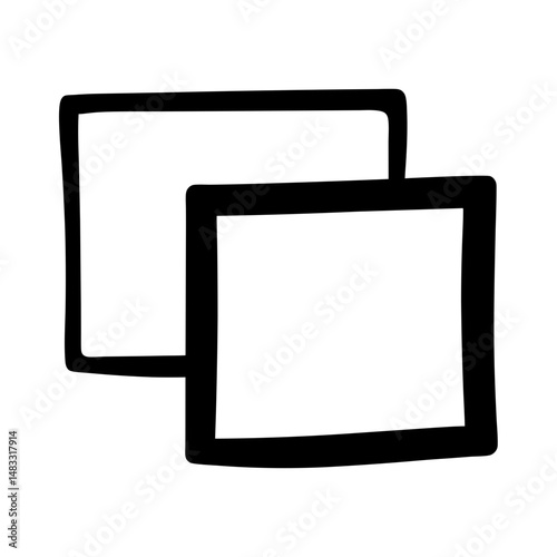 Two overlapping rectangles, one higher and larger, minimalist hand drawn style