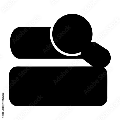Black silhouette abstract icon of two horizontal rectangles with a magnifying glass