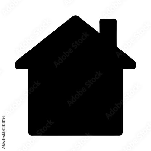 Simple Black House Icon with Chimney Depicting Home and Shelter