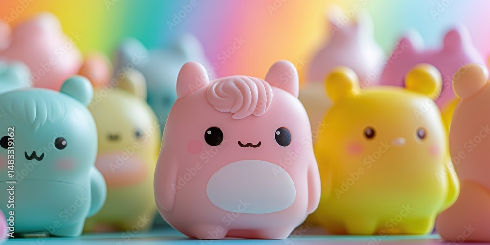 Obraz premium A detailed shot of cute character toys in playful pastel colors