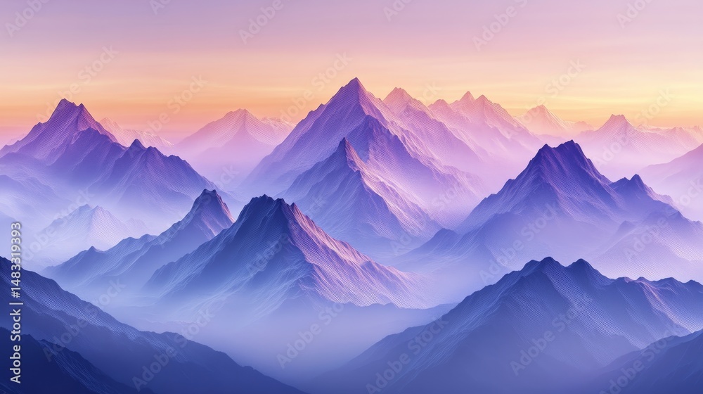Misty mountain peaks in a vibrant color palette. Misty mountain peaks in a vibrant color palette.