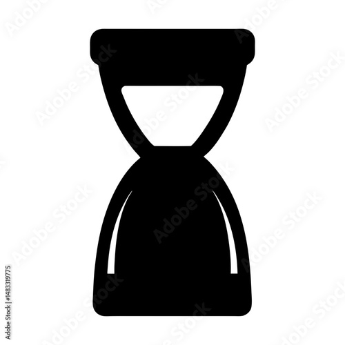 Simple black and white drawing of an hourglass or sand timer icon