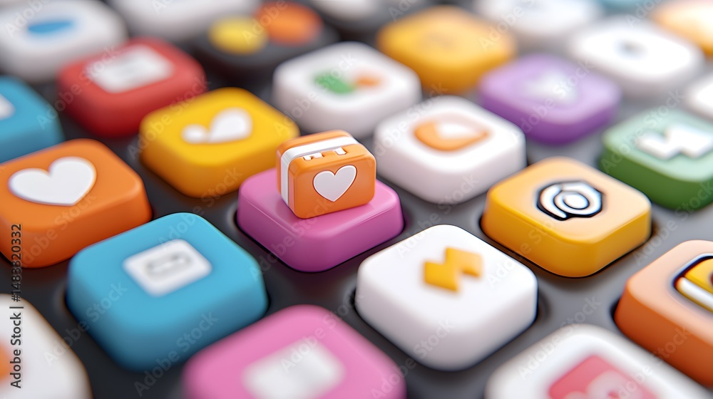 Colorful App Icons in a 3D Grid Colorful App Icons in a 3D Grid
