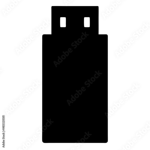 A minimalist silhouette of a USB drive against a stark white background