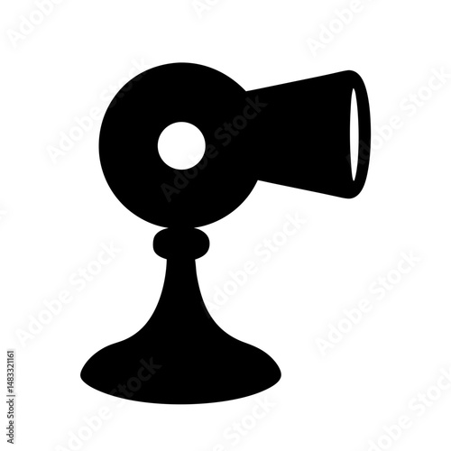 Stylized black silhouette of a vintage spyglass telescope on a stand