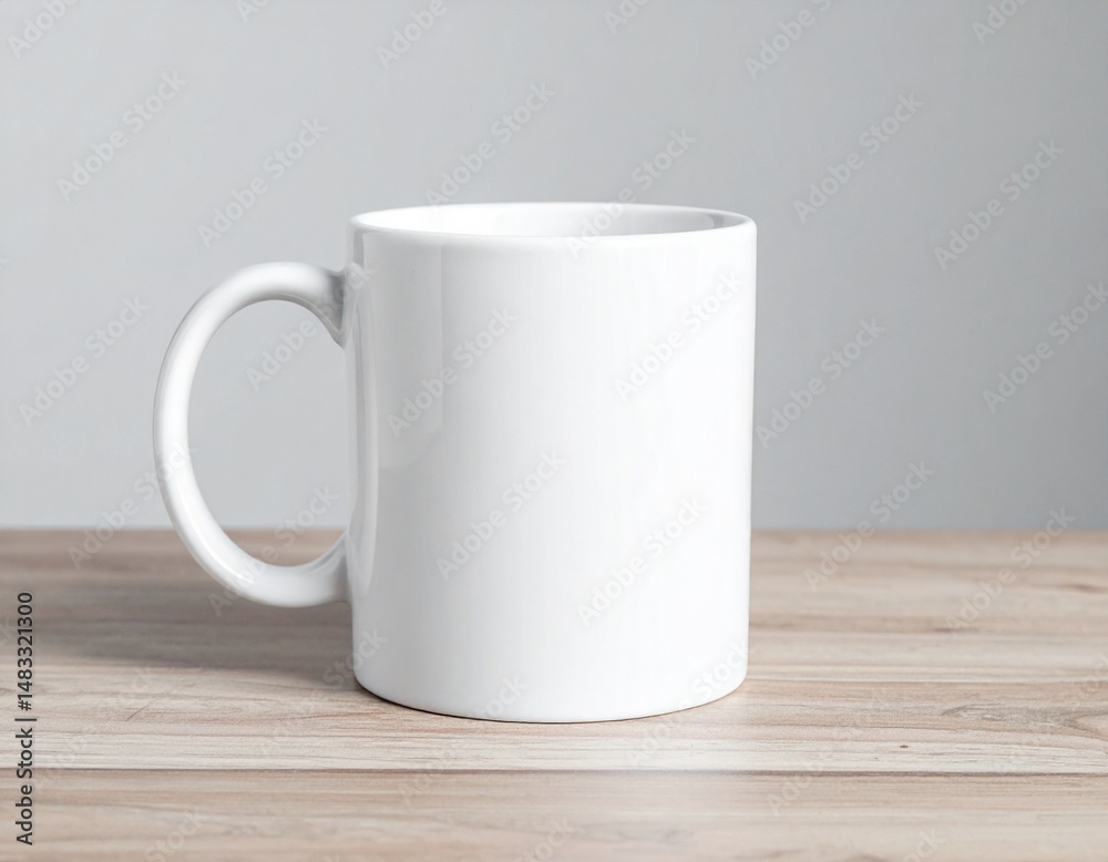 Fototapeta premium empty white cup on wooden table for mockup
