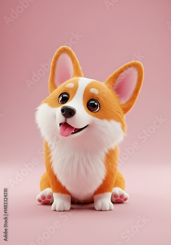 Adorable 3D Corgi Pup: Peachy Hues, Soft Fur