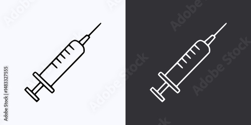 Syringe Icon – Vector Outline – Black and White Preview