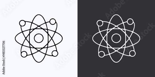 Atom Icon – Vector Outline – Black and White Preview