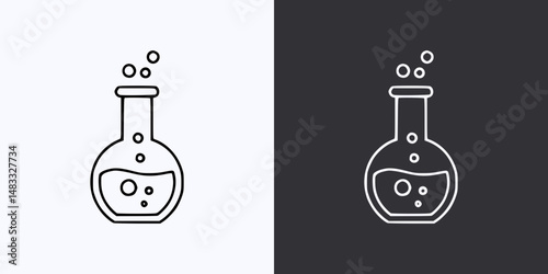 Chemical Flask Icon – Vector Outline – Black and White Preview