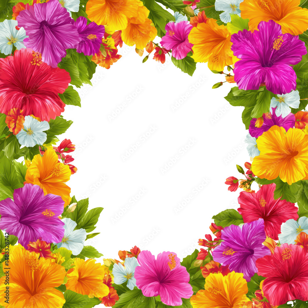 Fototapeta premium Colorful Hibiscus Floral Border Design , isolated on white background png
