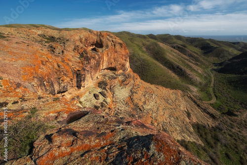 The Old Malaysary Mountains are a steppe ridge overlooking the Kapchagay Reservoir in the Almaty Region of Kazakhstan. photo