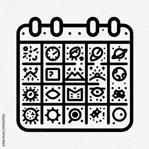 Minimalist calendar design with abstract icons and patterns on light background, planning concept, copy space