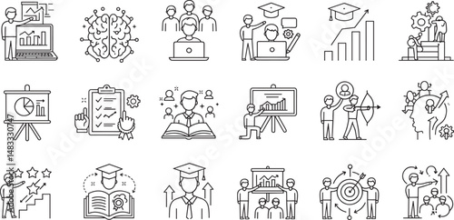 Refresher training line Editable Icons set. Vector illustration in modern thin line style of education related icons: courses, online lection, workshop, and more.