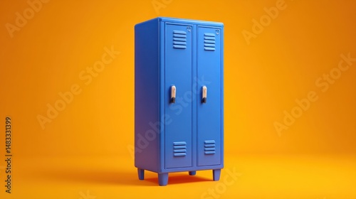 Blue locker on orange background