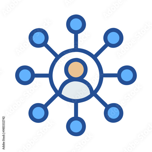 Centralized Network Icon Representing Hub-Based Connectivity and Data Control