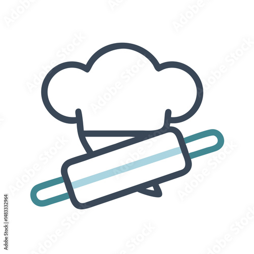 Chef Hat with Rolling Pin Icon Representing Baking and Culinary Arts