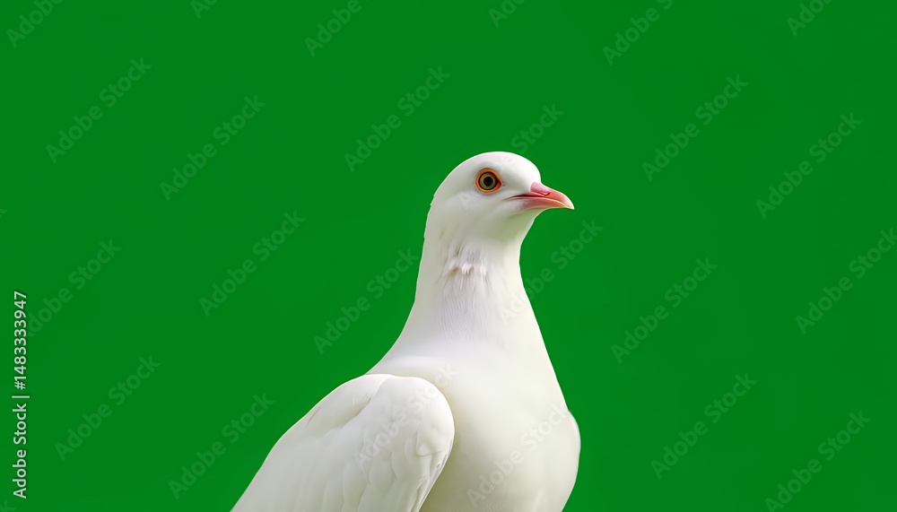 Obraz premium Elegant White Dove Isolated on Green Screen Background in Studio Lighting Perfect for Decoration