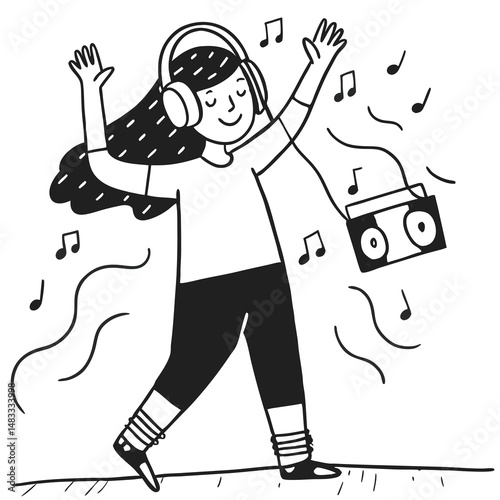 young-woman-with-headphones-listening-to-music-and.eps