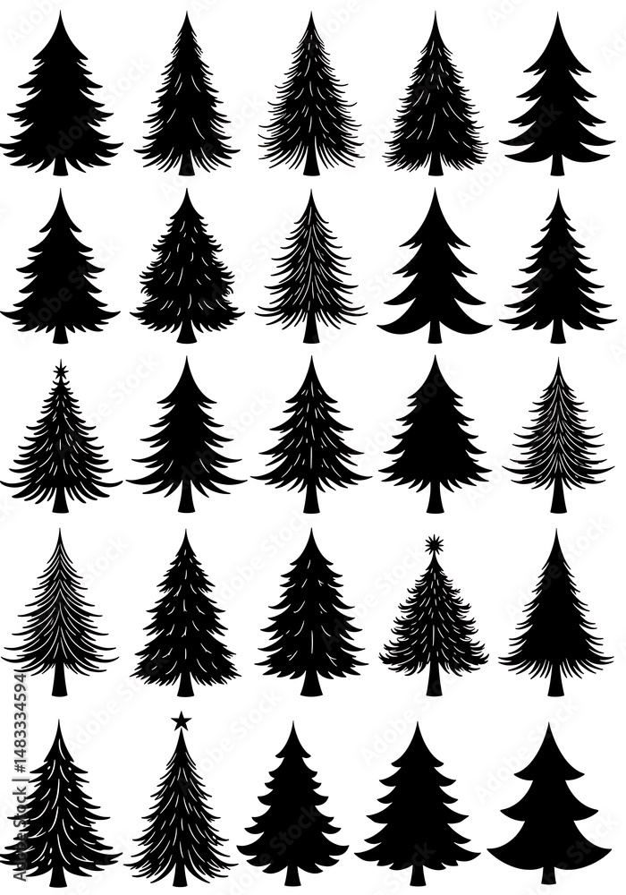 Fototapeta premium Evergreen Elegance: A Silhouetted Collection AI Generated