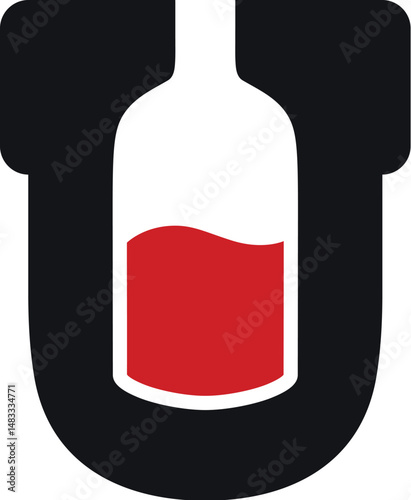 Letter U symbol with negative space for bottle of wine