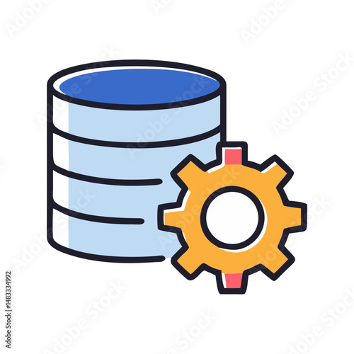 Database with Gear Icon Representing Data Management and System Configuration