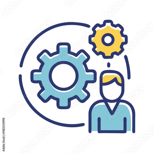 Designer with Gear Icon Representing Creative Engineering and Design Development