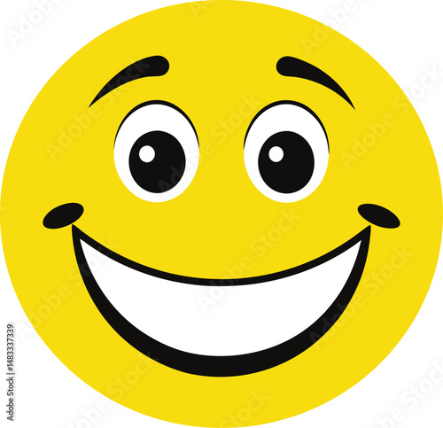 Classic yellow smiley face icon with black eyes and a curved smile, symbolizing happiness and positivity. Widely recognized and used in digital media, communication, and cheerful design themes