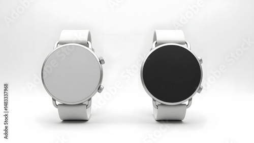 Modern smartwatch mockup on white background with realistic shadows and reflections. Perfect for app design previews, UI showcases, and technology-related creative projects.