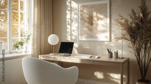Cozy, sun-drenched workspace